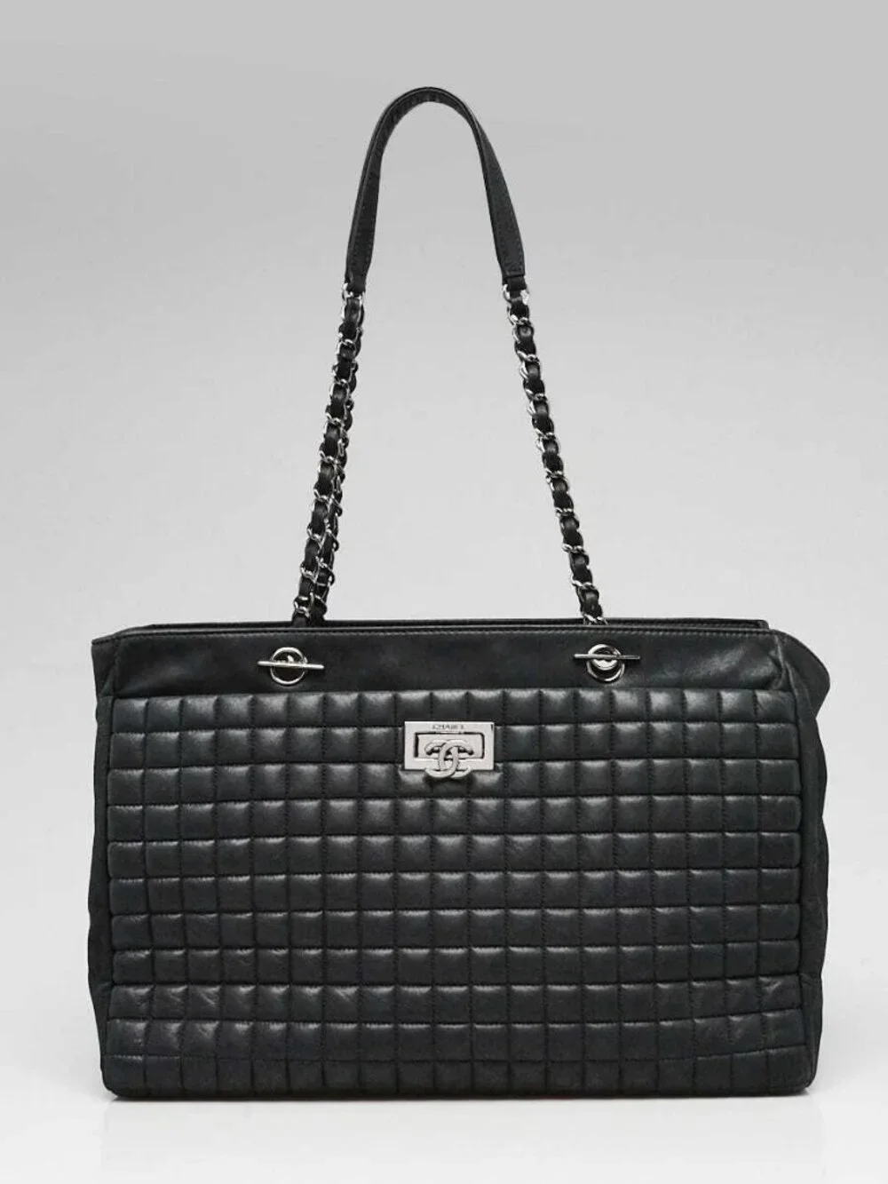 Chanel Black Bubble Quilt Iridescent Calfskin Leather CC Lock Tote Bag